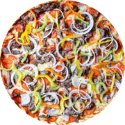 Premium: 37-Moda da Casa - Pizza Pequena (Ingredientes: Molho de Tomate, Mussarela, Pepperoni, Filé, Cebola, Pimentão, Azeite de Oliva, Orégano)