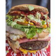 Hambúrguer: N-09-JUVENAL - Hambúrguer (Ingredientes: Alface, Bacon, Batata, Milho, Ovo, Pão, Picanha, Presunto, Queijo, Tomate)