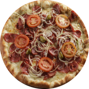 1,100: Calabresa 2 - Pizza Grande 1,1kg (Ingredientes: Azeitonas, Calabresa, Cebola, Molho de Tomate, Mussarela, Orégano, Rodelas de Tomate)