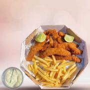 Frango frito crocante: Filezinho Crocante+ batata frita/Porção Individual - Tamanho individual (Ingredientes: Batata frita 100g, Tiras de frango 250g)