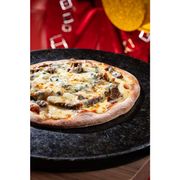 Tradicionais: 42- Muito Obrigado (Carne 4 queijos) - Pizza Grande (Ingredientes: Gorgonzola, Molho de Tomate, Mussarela, Parmesão Ralado, Provolone Defumado, Tiras de Carne)