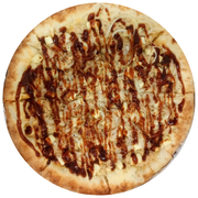 Premium: Costelinha Suína ao Barbecue - Pizza Grande (Ingredientes: Azeitona, Cebola, Costelinha Suína, Finalizada com orégano, Massa artesanal, Molho, Molho Barbecue, Muçarela)