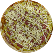Tradicionais: Carpaccio - Pizza Grande (Ingredientes: Alcaparras, Carpaccio com Molho de Mostarda, Parmesão)