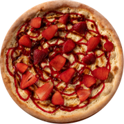 Doces: Cheese Cake de Morango - Pizza Gigante - 45 CM (Ingredientes: Chocolate Branco, Cream Cheese, Morango, Geléia de Morango)