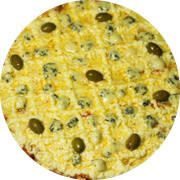 Tradicionais: 013.Cinco Queijos - Pizza Brotinho (Ingredientes: Catupiry, Gorgonzola, Mussarela, Parmesão, Provolone)