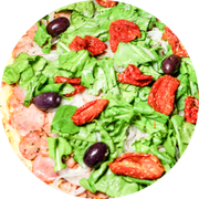 Nostra Itália: 063.Bongio Vanni Especial - Pizza Brotinho (Ingredientes: Calabresa Fatiada, Coberta C/ Cebola, Rúcula, Tomate Seco)