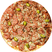 Nostra Itália: 071.Piemontesi - Pizza Brotinho (Ingredientes: Abobrinha Puxada no Azeite, Calabresa Artesanal Picante, Mussarela Scalla, Parmesão)