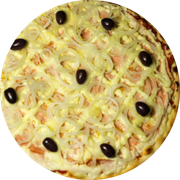 Nostra Itália: 074.Taschino - Pizza Brotinho (Ingredientes: Azeitona Preta, Catupiry, Cebola, Parmesão, Peito de Peru Blan)
