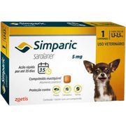 Antipulgas: Antipulgas Simparic 5 Mg (1.3 Kg a 2.5 Kg) - 1 Comprimido - Antipulgas