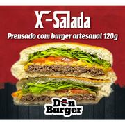 Lanches Prensados: X-SALADA - Lanches Prensados (Ingredientes: Alface, Cebola Roxa, Hamburguer 120g, Queijo Prato, Tomate)