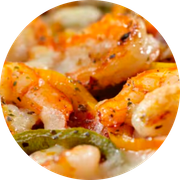 Presidenciais: 53-Camarão - Pizza Grande Redonda (8 Fatia) (Ingredientes: Molho de Tomate, Mussarela, Camarão Refogado, Pimentão, Orégano, Cebola)