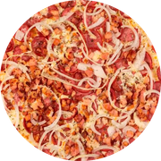 Especiais: 44-Calabresa Especial - Pizza Grande Redonda (8 Fatia) (Ingredientes: Molho de Tomate, Mussarela, Calabresa, Bacon, Tomate, Orégano, Cebola)