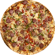Especiais: 32-Linguiça Blumenau - Pizza Pequena (Ingredientes: Azeitona, Cebola, Linguiça Blumenau, Molho de Tomate, Mussarela, Orégano, Pimentão Colorido, Tomate Picado)
