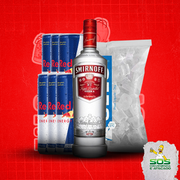 Kits de Vodka + red bull + gelo 3kg: Smirnoff + 06 Red Bull 250ml + 01 Gelo 3kg)