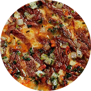 Presidenciais: 72-Cupim ao Molho Madeira - Pizza Grande Redonda (8 Fatia) (Ingredientes: Molho de Tomate, Mussarela, Cupim Fatiado, Molho Madeira, Champignon, Tomate Cereja, Orégano)