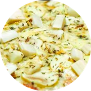 Especiais: 28-Frango ao Creme Com Palmito - Pizza Grande Redonda (8 Fatia) (Ingredientes: Molho de Tomate, Mussarela, Frango Desfiado, Palmito, Molho Branco, Orégano)