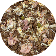 Tradicionais: Carne Seca C/ Bacon - Pizza Grande (Ingredientes: Azeitona, Bacon, Carne Seca, Cebola, Molho de Pizza, Mussarela, Orégano)