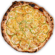 Premium: Abobrinha com Cream Cheese - Pizza Grande (Ingredientes: Cream Cheese, Fatias de Abobrinha, Finalizada com orégano, Massa artesanal, Molho, Muçarela, Parmesão, Tomate Seco)