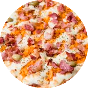 Especiais: 30-Franbacon - Pizza Grande Redonda (8 Fatia) (Ingredientes: Molho de Tomate, Mussarela, Frango Desfiado, Bacon, Orégano)