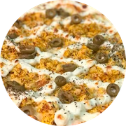Presidenciais: 68-Frango Com Pequi - Pizza Grande Redonda (8 Fatia) (Ingredientes: Molho de Tomate, Mussarela, Frango Desfiado, Pequi, Creme de Leite, Orégano)