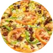 Presidenciais: 54-Frango Xadrez - Pizza Grande Redonda (8 Fatia) (Ingredientes: Molho de Tomate, Mussarela, Frango em Cubos, Ervilha, Pimentão, Cheddar, Orégano)