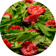 Presidenciais: 65-Rúcula Com Tomate Seco - Pizza Grande Redonda (8 Fatia) (Ingredientes: Molho de Tomate, Mussarela, Rúcula, Tomate Seco, Azeitona, Orégano)