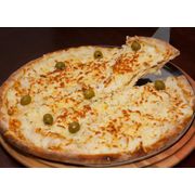 Especiais 2: 63.Frango aos 4 Queijos - Pizza Grande (Ingredientes: Molho da Casa, Frango Desfiado, Mussarela, Provolone, Catupiry Original, Parmesão, Azeitona)