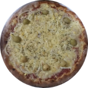 Variadas: 44-Toscana - Pizza Grande (Ingredientes: Azeitona, Calabresa Moída, Cebola, Molho de Tomate, Mussarela, Orégano, Ovos)