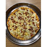 Especiais: 4 Queijos C/ Bacon - Pizza Grande (Ingredientes: Bacon, Catupiry, Molho, Mussarela, Orégano, Parmesão, Provolone)