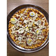 Especiais: Americana - Pizza Grande (Ingredientes: Bacon, Catupiry, Milho, Molho, Mussarela, Orégano, Ovo, Palmito)