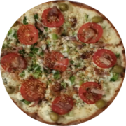 Variadas: 51-Brócolis 02 - Pizza Grande (Ingredientes: Alho, Azeitona, Bacon, Brócolis, Catupiry, Molho de Tomate, Orégano, Tomate)