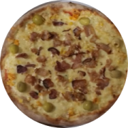 Variadas: 13-Caipira - Pizza Grande (Ingredientes: Azeitona, Bacon, Milho, Molho de Tomate, Mussarela, Orégano, Peito de Frango)
