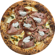 Tradicionais: SAPORE DI ITALIA - Pizza Individual (Ingredientes: creme da casa, Fonduta di Parmegiano, mortadela italiana, Muçarela Fior di latte, Parmesão, Pesto de Manjericão da Casa)