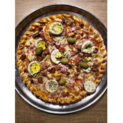 Especiais: Espanhola - Pizza Grande (Ingredientes: Azeitona, Bacon, Molho de Tomate, Mussarela, Orégano, Ovo, Presunto Picado, Tomate Fresco)
