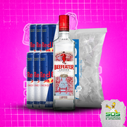 Gin + 06 Red Bull + 01 Gelo 3kg: Beefeater Tradicional 700ml + 06 Red bull + 1 Gelo)