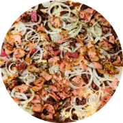 Premium: Costelão - Pizza Grande (Ingredientes: Molho, Cebola, Costelão Desfiado, Mussarela, Bacon)