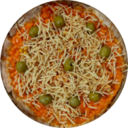 Variadas: 15-Recanto - Pizza Grande (Ingredientes: Azeitona, Cheddar, Milho, Molho de Tomate, Orégano, Peito de Frango)