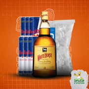 whisky + red bull + gelo: White Horse + 06 Red Bull + 01 Gelo 3kg)