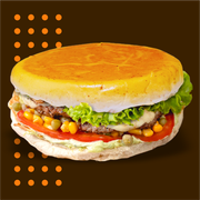 Xis Brood: X-brood Salada - Xis (Ingredientes: Pão, Alface, Tomate, Milho, Hambúrguer Bovino, Ovo, Presunto, Muçarela, Ketchup, Mostarda, Maionese Verde)