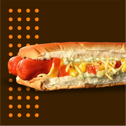 Hotdog: hotdog brood - Hotdog (Ingredientes: 2 Salsichas, Pão, Molho hotdog brood, Maionese Verde, Mostarda, Muçarela, ketchup)