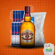 whisky + red bull + gelo: Chivas Regal + 06 Red Bull + 01 Gelo 3kg)