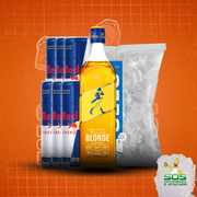 whisky + red bull + gelo: Johnnie Walker Blonde + 06 Red Bull + 01 Gelo 3kg)