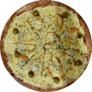 Variadas: 47-Cinco Queijos - Pizza Grande (Ingredientes: Azeitona, Catupiry, Gorgonzola, Molho de Tomate, Mussarela, Orégano, Parmesão, Provolone)