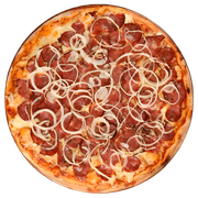 Tradicionais: Calabresa Com cebola Temperada - Pizza Família (Ingredientes: Molho, Muçarela, Calabresa, Cebola, Orégano)