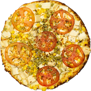 Tradicionais: 24-Moda paiol - Pizza INDIVIDUAL 20 Cm /2 Fatias (Ingredientes: Bacon, Calabresa, Milho, Mussarela, Orégano, Palmito, Tomate)