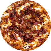 Tradicionais: FRANGO COM BACON - Pizza PEQUENA 25 cm /4 Fatias (Ingredientes: Bacon, Catupiry, Frango Desfiado, Molho de Tomate, Mussarela, Orégano)