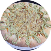 Doces: Pistache - Pizza Grande (Ingredientes: Amendoim, Chocolate Preto, Mussarela, Pistache)