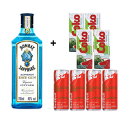 Combo: Combo Gin Bombay Trad. 750ml com Red Bull Melancia 250ml - 1 Bombay Tradicional 750ml / 4 Red Bull Melancia 250ml / 4 Gelos Melancia / 2 Copos 700ml