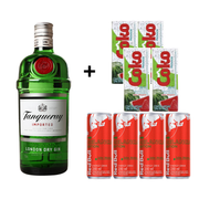 Combo: Combo Gin Tanqueray Trad. 750ml com Red Bull Melancia 250ml - 1 Tanqueray Tradicional 750ml / 4 Red Bull Melancia 250ml / 4 Gelos Melancia / 2 Copos 700ml