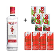 Combo: Combo Gin Beefeater Trad. 750ml com Red Bull Melancia 250ml - 1 Beefeater Tradicional 750ml / 4 Red Bull Melancia 250ml / 4 Gelos Melancia / 2 Copos 700ml